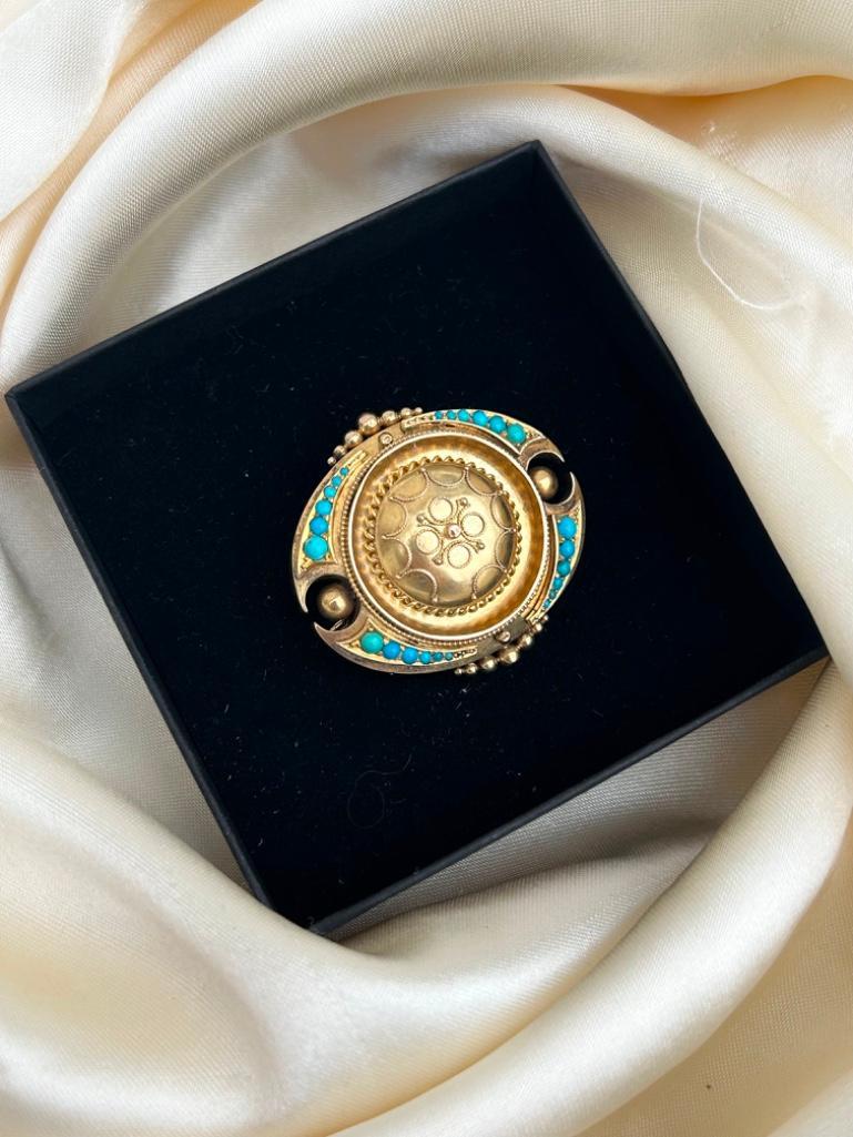 Antique Gold Large Turquoise Brooch - Image 3 of 5