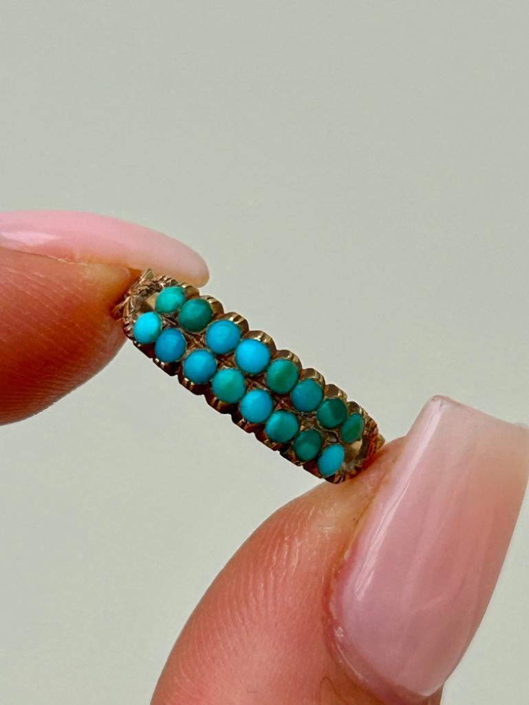 Antique Gold Georgian Era Double Row Turquoise Ring