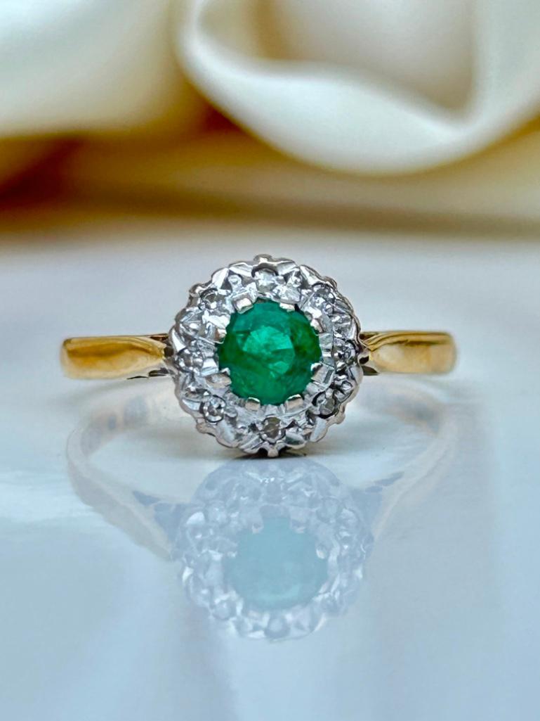Wonderful 18ct Yellow Gold Emerald and Diamond Cluster Ring