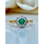 Wonderful 18ct Yellow Gold Emerald and Diamond Cluster Ring