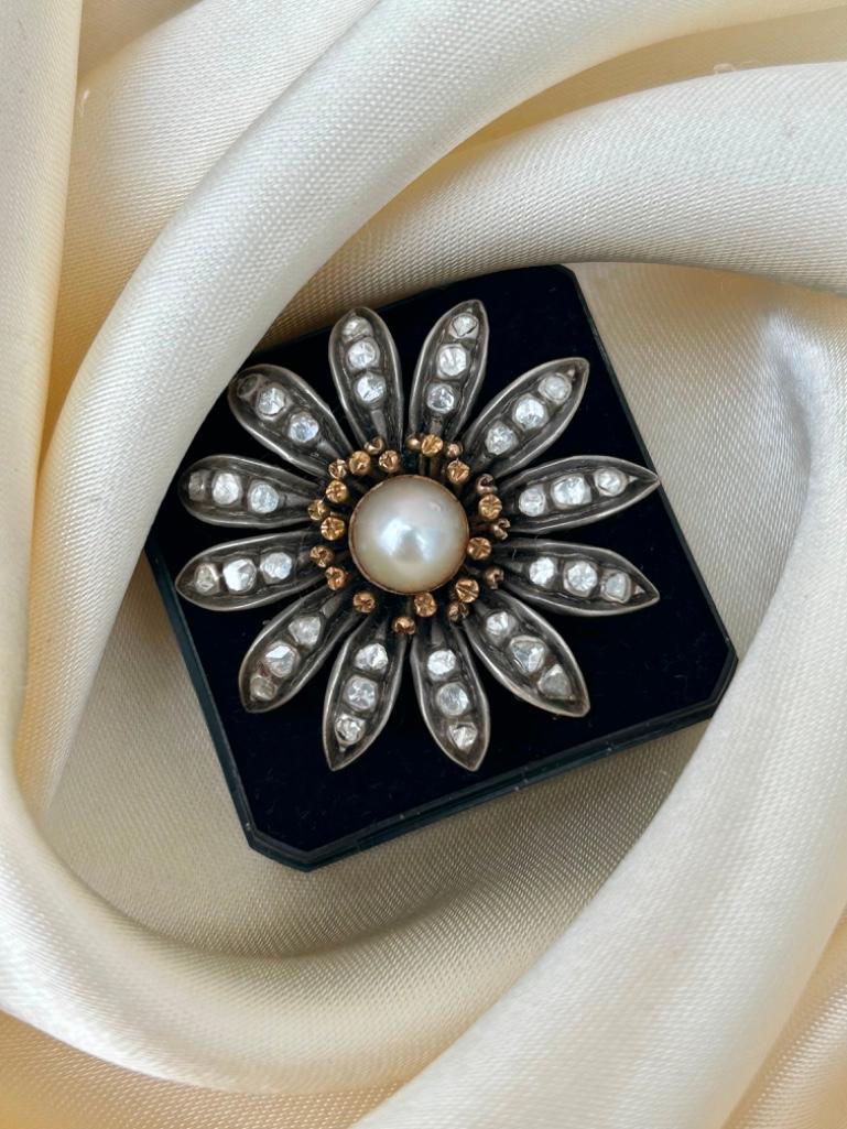 Antique Diamond and Pearl Large Flower Brooch - Image 4 of 5