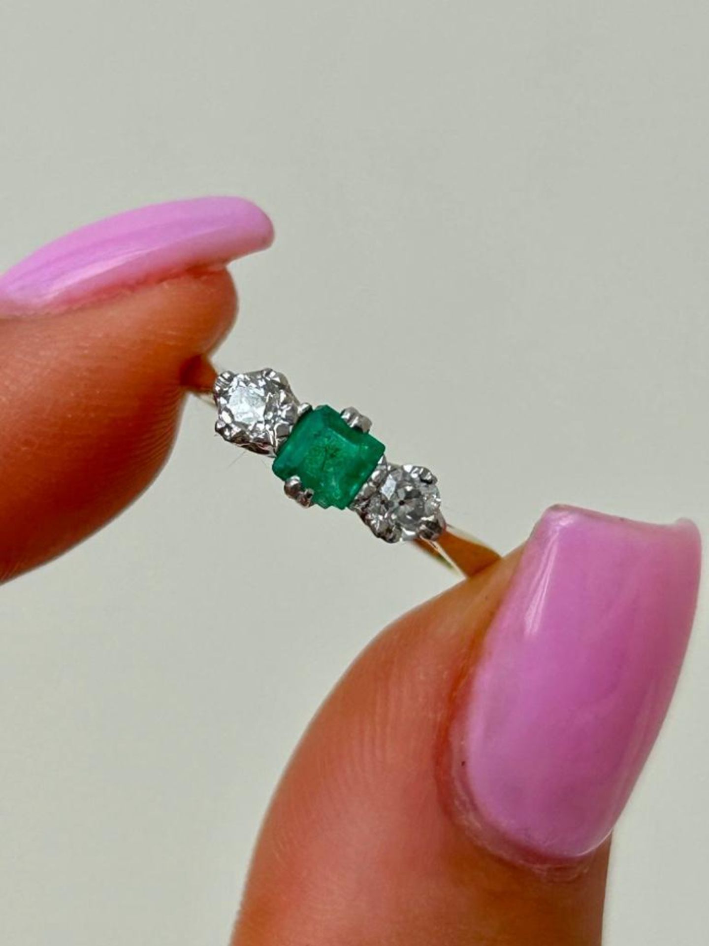 Antique 18ct Gold Emerald and Diamond 3 Stone Ring