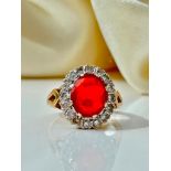 Very Rare Fire Opal and Diamond 18ct Yellow Gold Ring