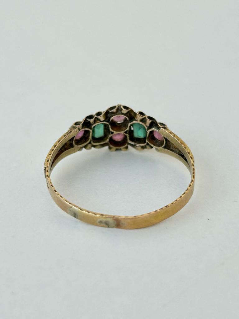 Antique 15ct Yellow Gold Amethyst and Emerald Ring - Bild 5 aus 6