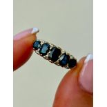 Vintage Chunky Sapphire 5 Stone Ring with Diamond Points in Yellow Gold