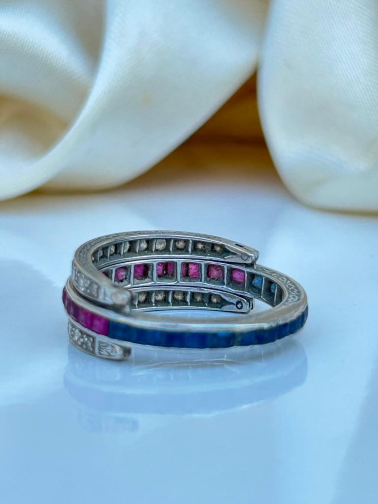 Antique Art Deco Day and Night Sapphire Ruby and Diamond Flip Ring - Image 8 of 8