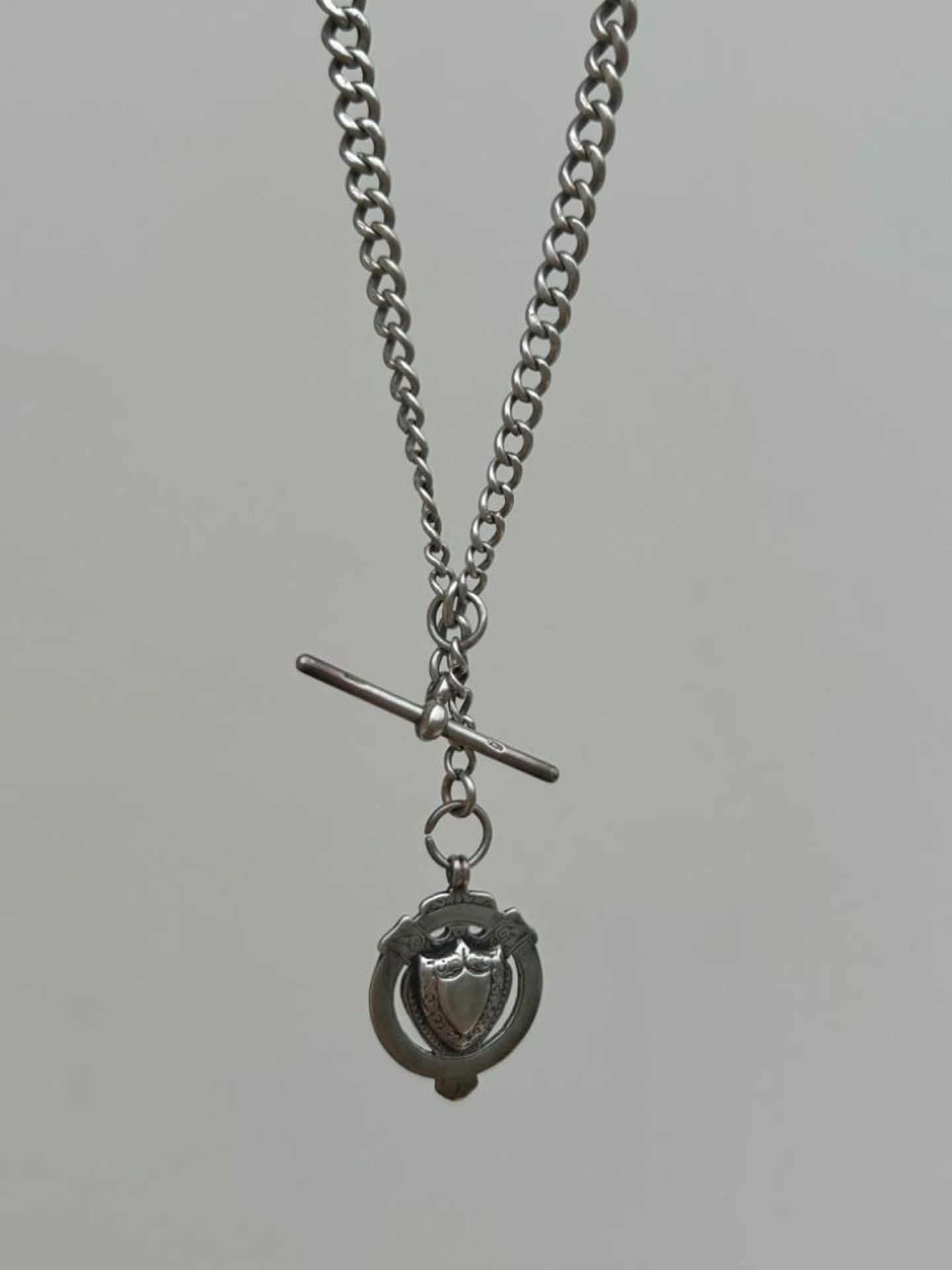 Antique Silver Double Albert Chain with Medal and TBar - Image 5 of 5