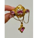 Antique Gold Foiled Amethyst and Crystal Brooch/Pendant