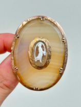 Antique 9ct Gold Chalcedony Cameo Large Pendant
