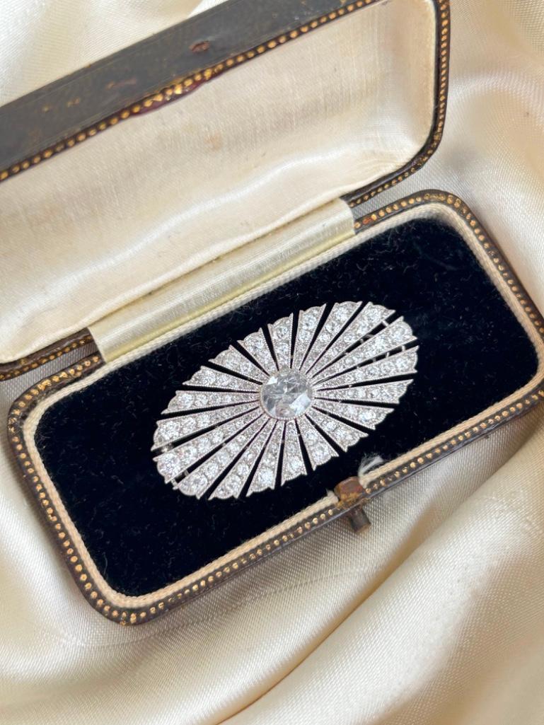 Large 5.9Carats Art Deco Era Diamond Platinum Brooch in Antique Box - Bild 3 aus 7