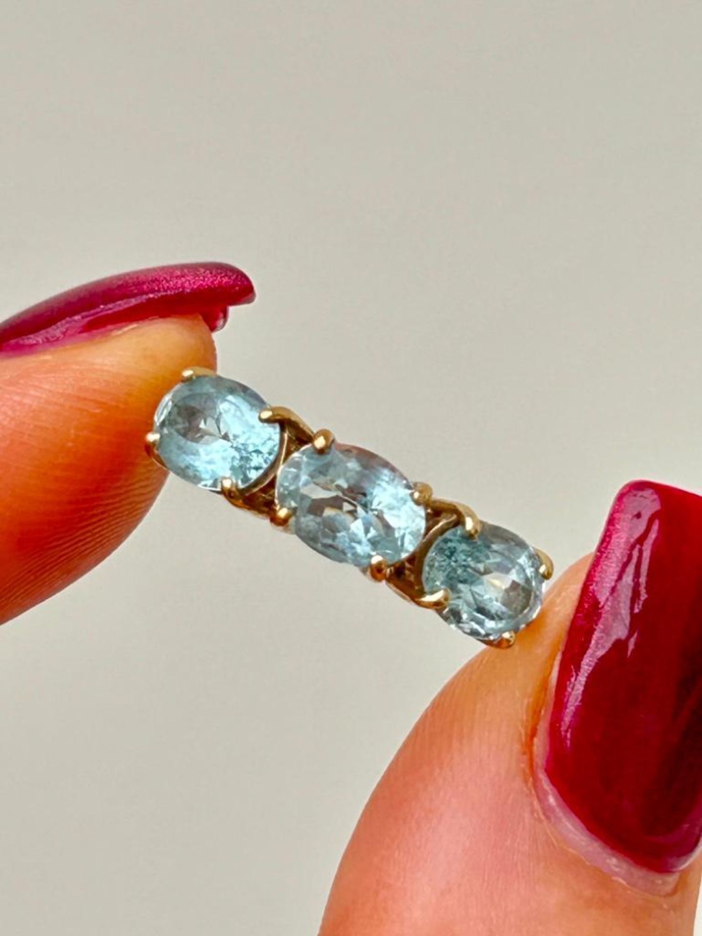 Sweet Aquamarine 3 Stone Ring with Diamond Shoulders in Gold - Image 7 of 7