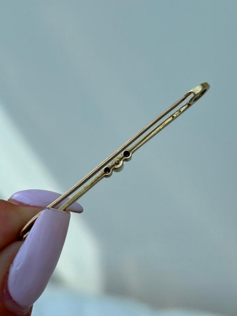 Antique 15ct Yellow Gold Diamond and Pearl Bar Brooch - Image 5 of 6