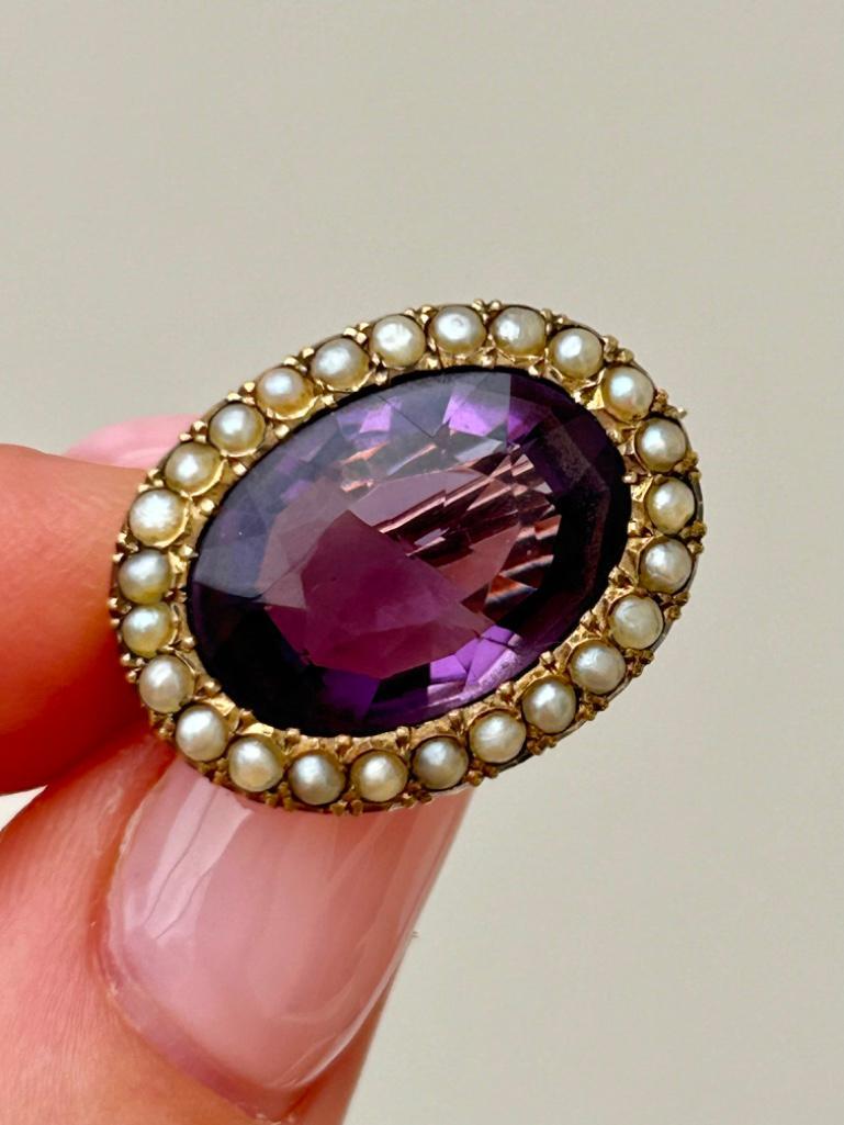 Antique Gold Amethyst and Pearl Brooch - Image 5 of 7