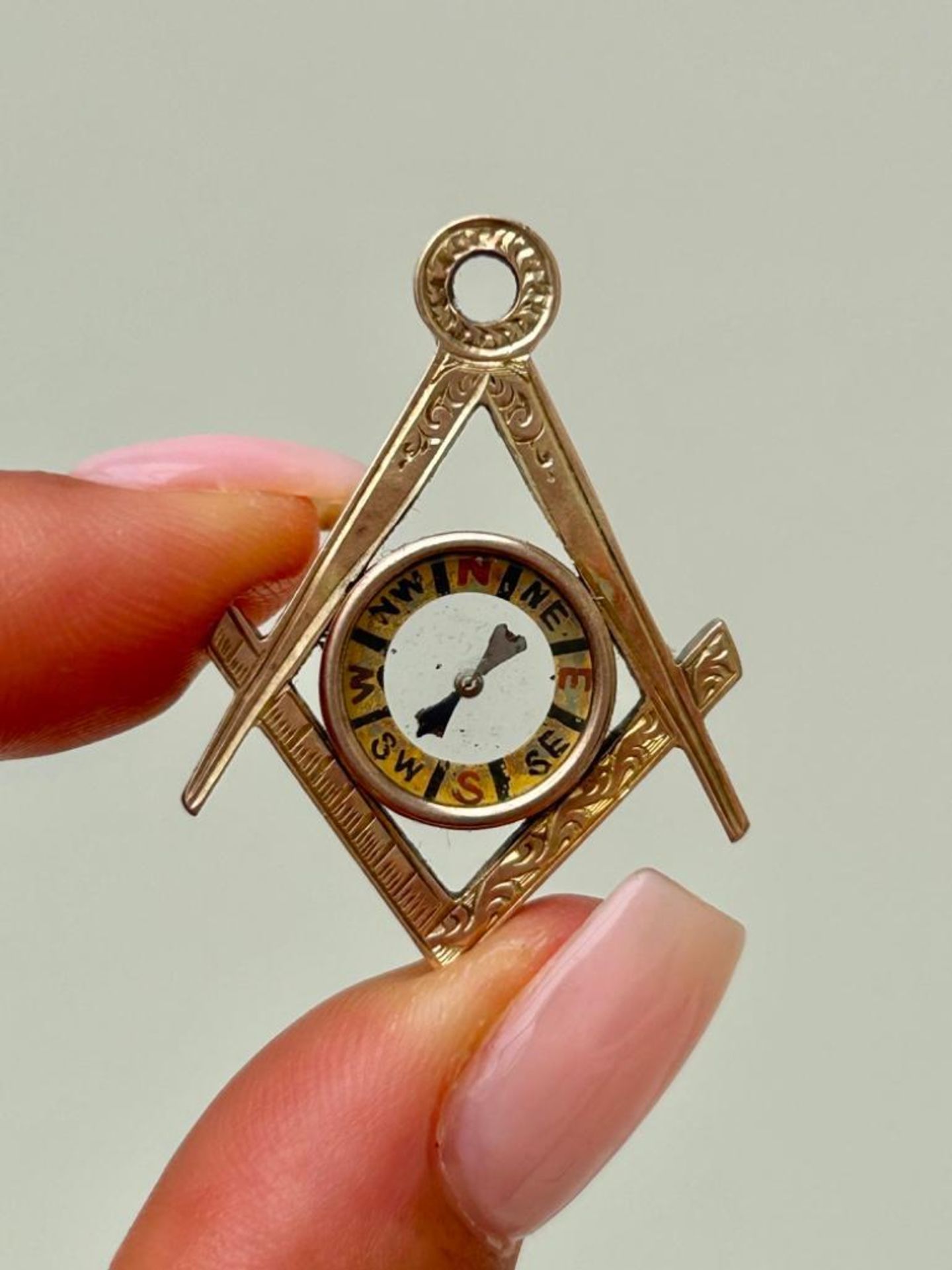 Antique Gold Masonic Compass Charm / Pendant