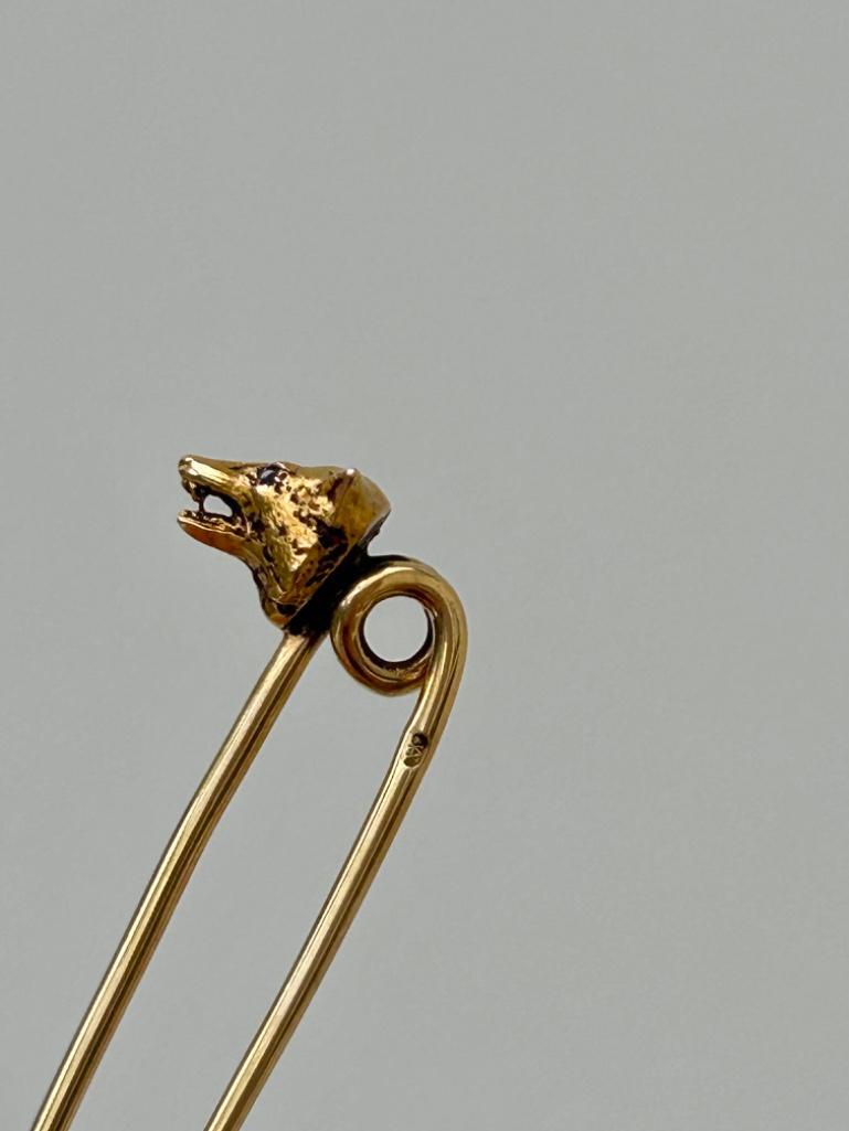 Antique 15ct Gold Rose Cut Diamond Fox Safety Pin Brooch - Image 5 of 5