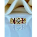 Sweet Ruby and Diamond 9ct Yellow Gold Ring