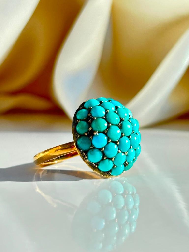 Antique 9ct Gold Turquoise Bombe Cluster Ring - Image 9 of 9