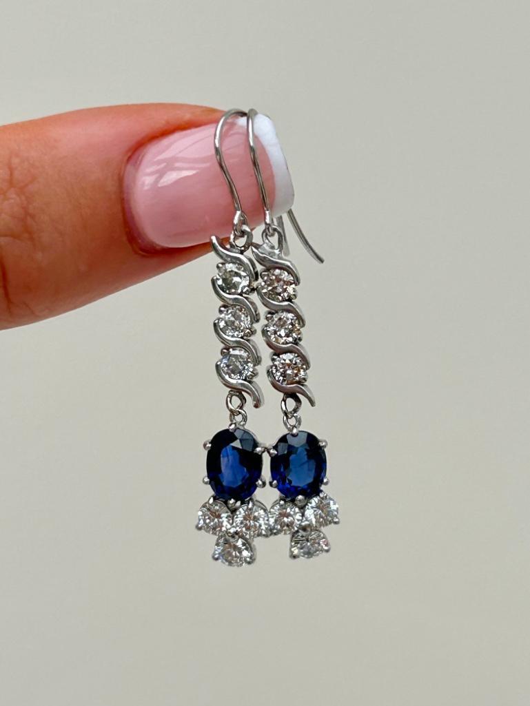 Beautiful Sapphire and Diamond White Gold Drop Earrings