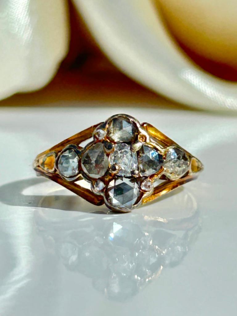 Antique Late Georgian Rose Cut Diamond Ring in Gold