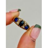 Yellow Gold Blue and White Stone 3 Stone Ring