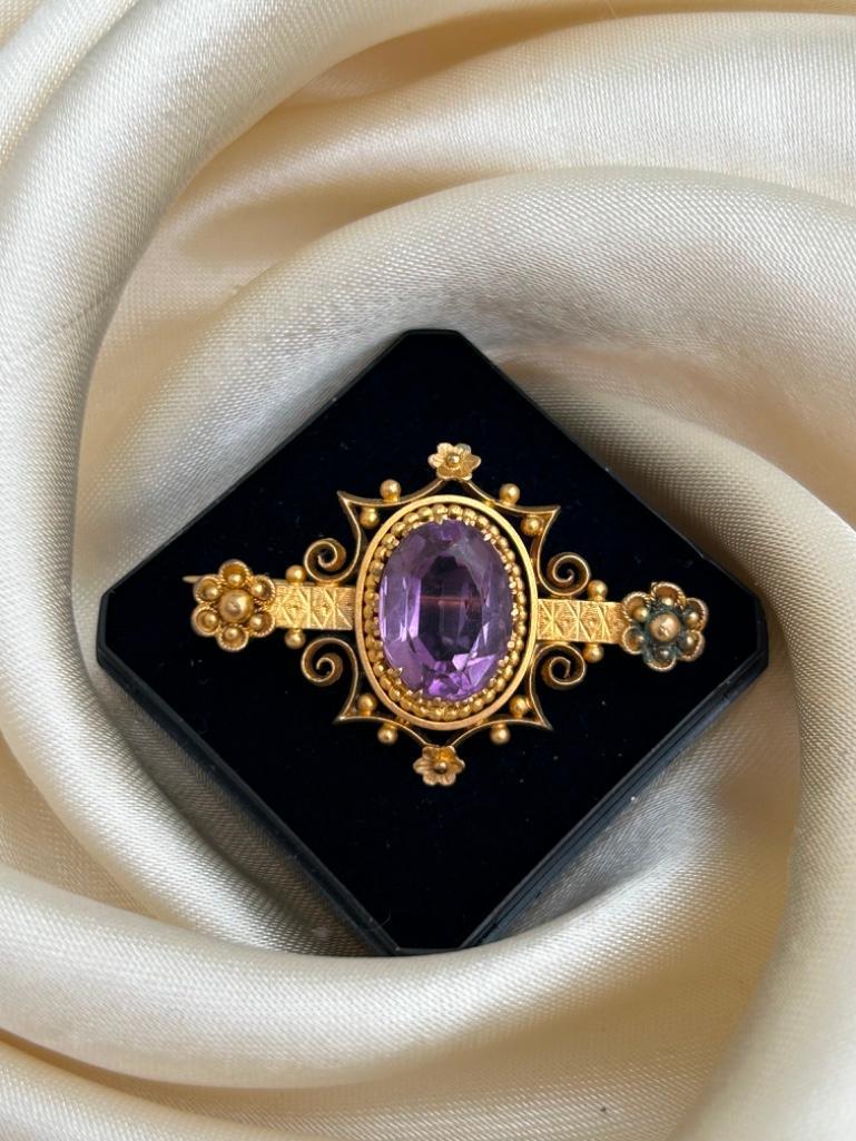 Victorian 15ct Gold Amethyst Brooch - Image 3 of 6