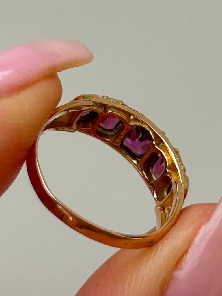 Antique 15ct Yellow Gold Amethyst 5 Stone Half Hoop Ring - Image 5 of 8
