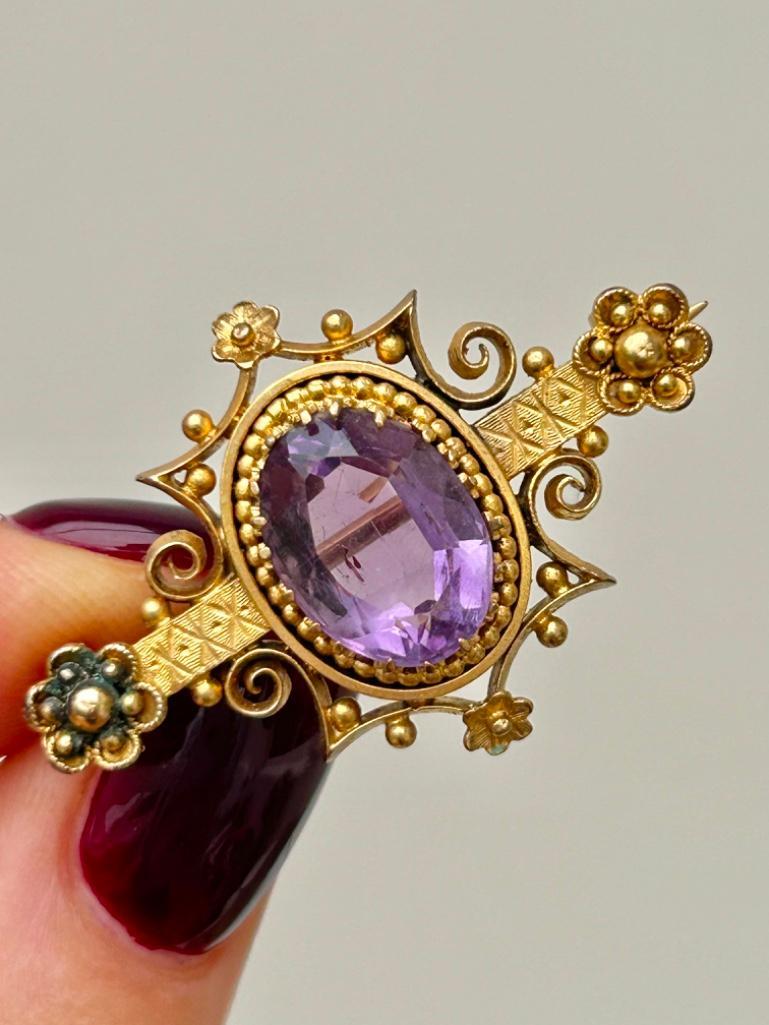 Victorian 15ct Gold Amethyst Brooch