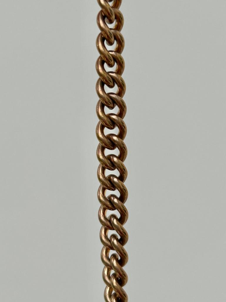 Chunky Antique Rolled Gold Curb Bracelet with Oversized Bolt Ring - Image 3 of 4