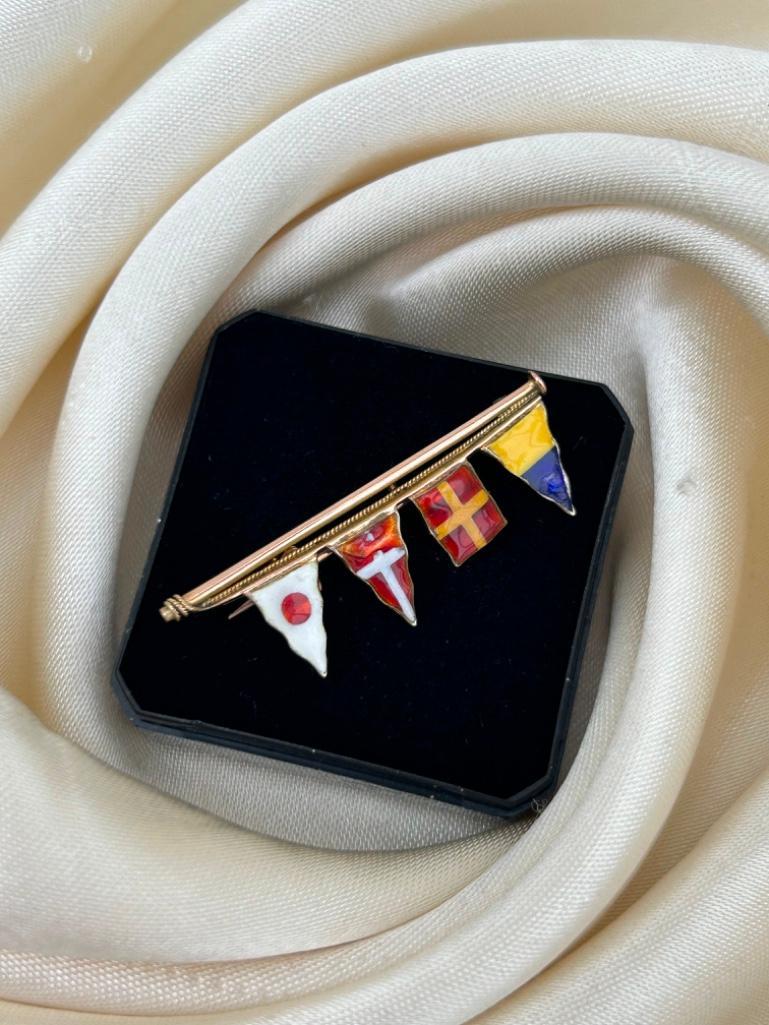 Amazing 9ct Yellow Gold Enamel Multi Flags Brooch - Image 5 of 6