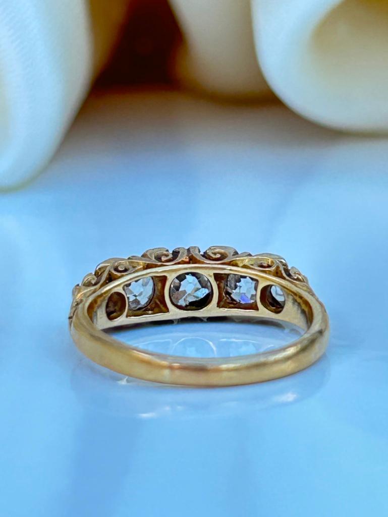Antique 18ct Yellow Gold Diamond 5 Stone Ring with Diamond Points - Image 8 of 9