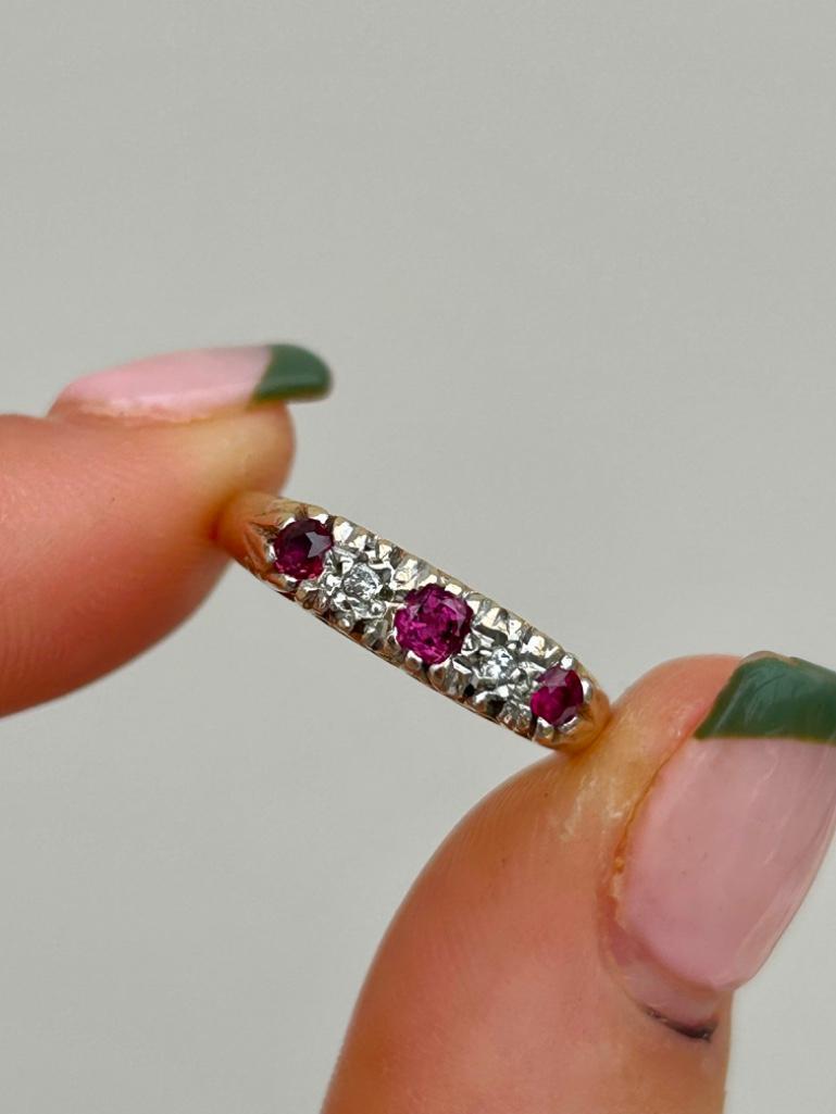 Ruby and Diamond 5 Stone Ring in Yellow Gold