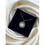 Antique Gold Domed Essex Crystal Monogram and Pearl Surrounded Pendant on Chain