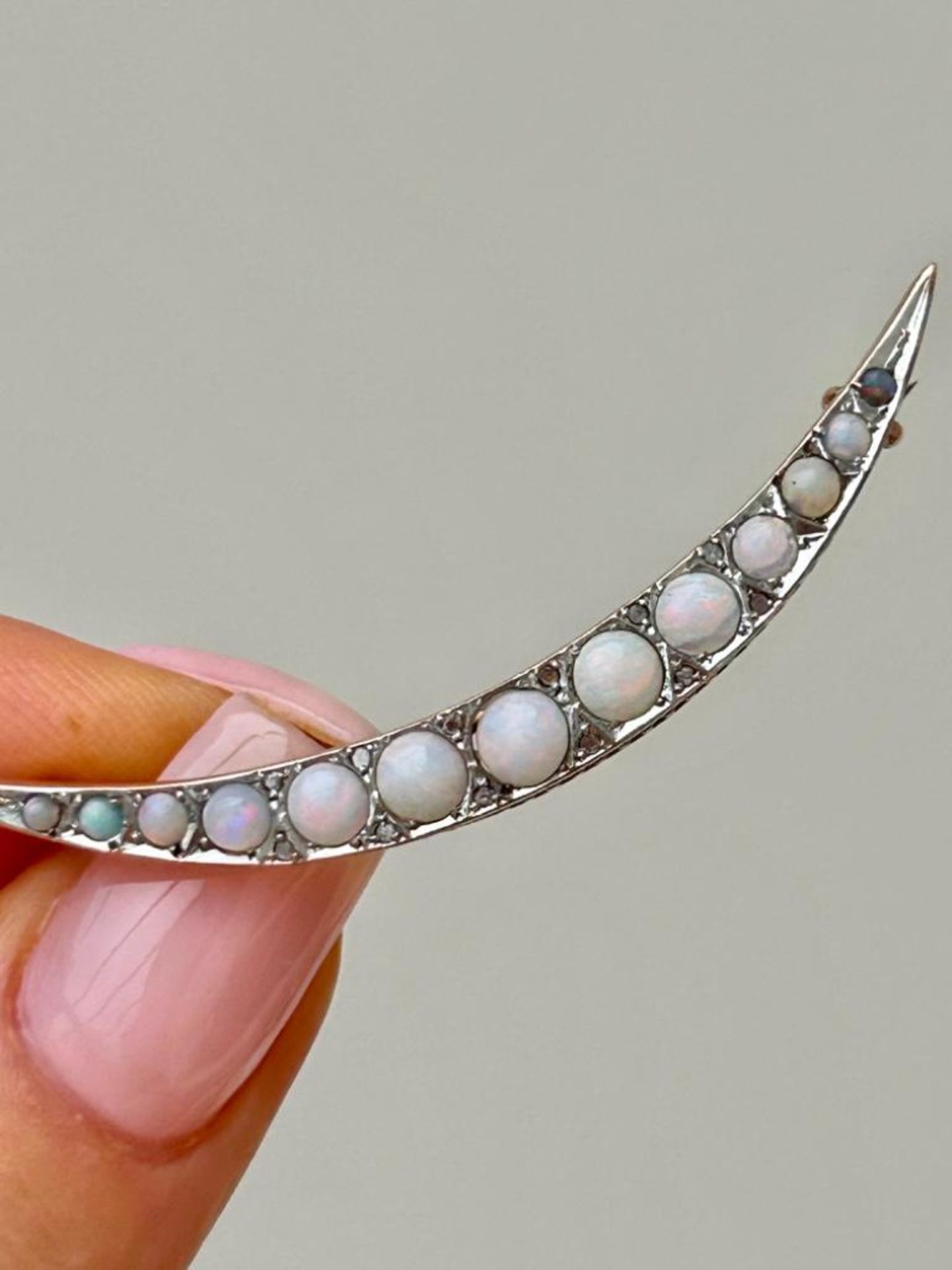 Opal and Diamond Crescent Brooch in 9ct Gold