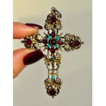 Extra Large Turquoise and Garnet Cross Pendant