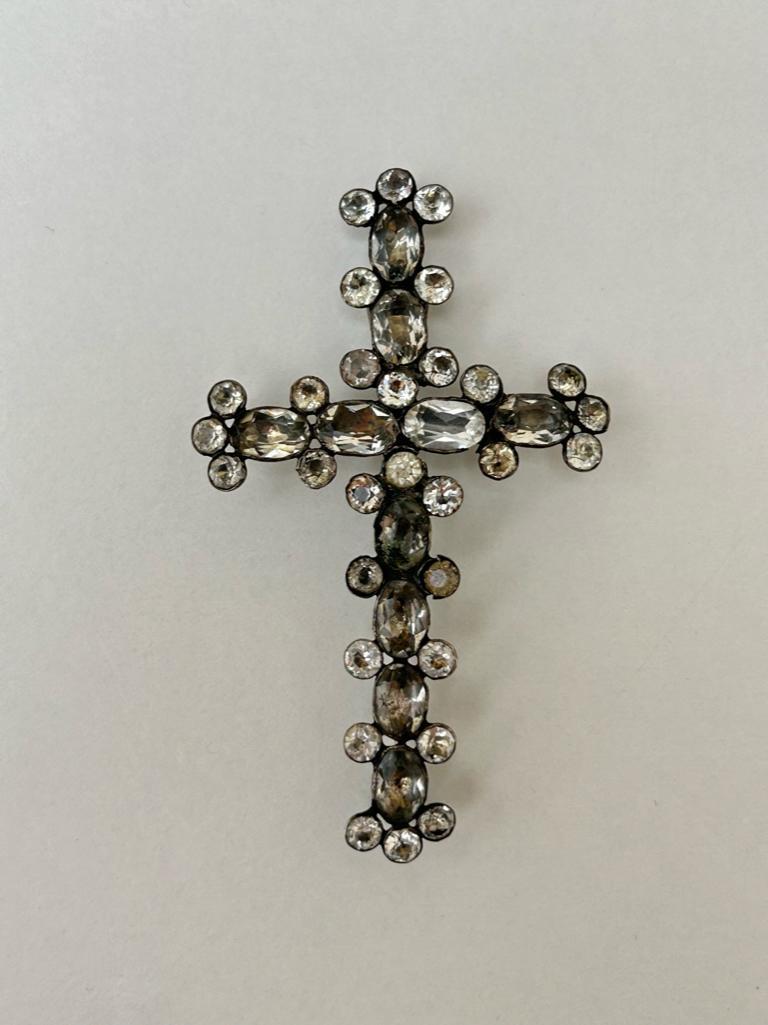 Antique Large Silver Paste Cross Pendant Brooch - Image 4 of 6