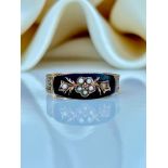 Antique 9ct Gold Black Enamel and Pearl Ring
