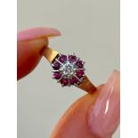 Sweet 9ct Gold Ruby and Diamond Flower Ring