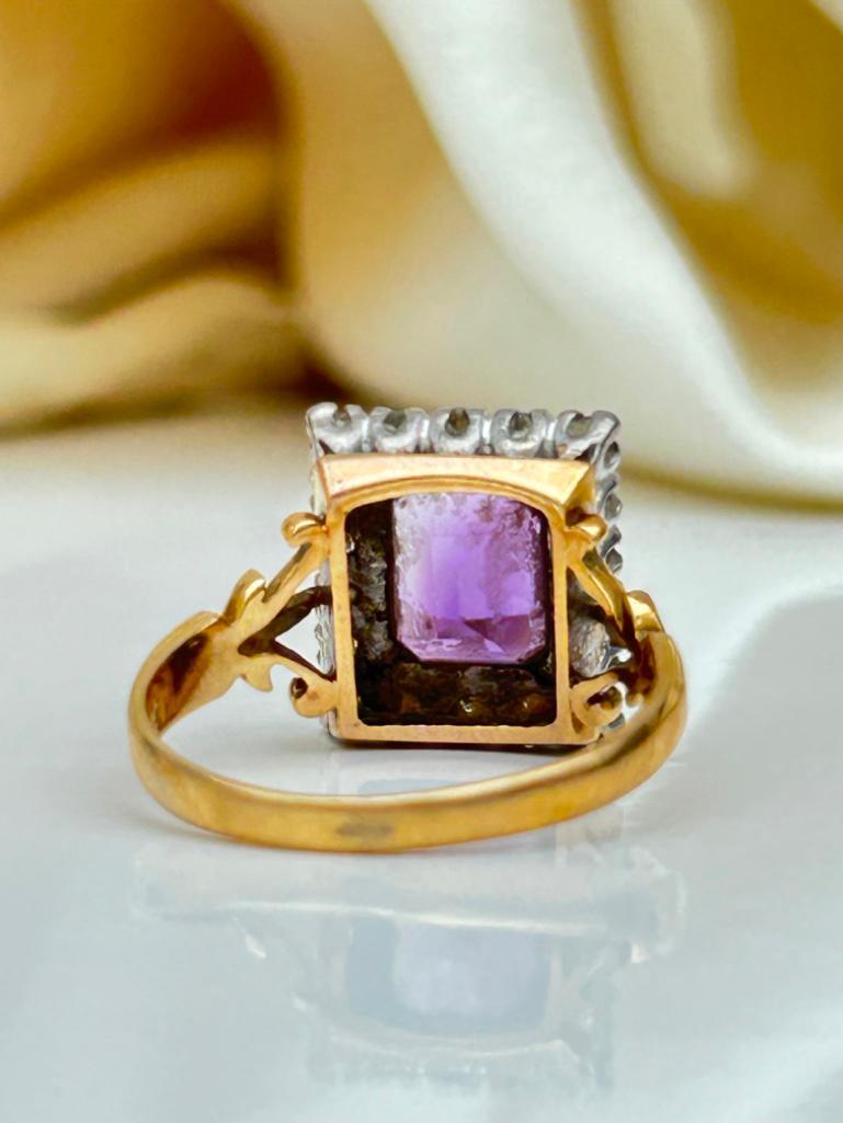 18ct Yellow Gold and Platinum Set Amethyst and Diamond Ring - Image 7 of 9