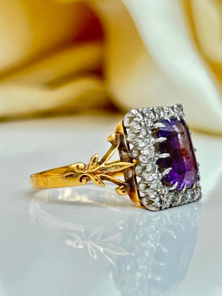 18ct Yellow Gold and Platinum Set Amethyst and Diamond Ring - Image 6 of 9