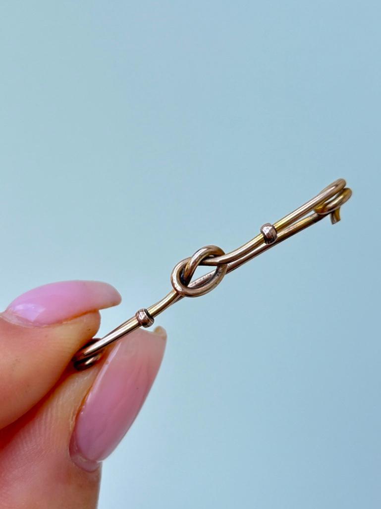 Antique 9ct Gold Lover Knot Bar Brooch - Image 3 of 5