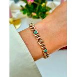 Antique 9ct Gold Curb Bracelet with Turquoise and Pearl Clovers