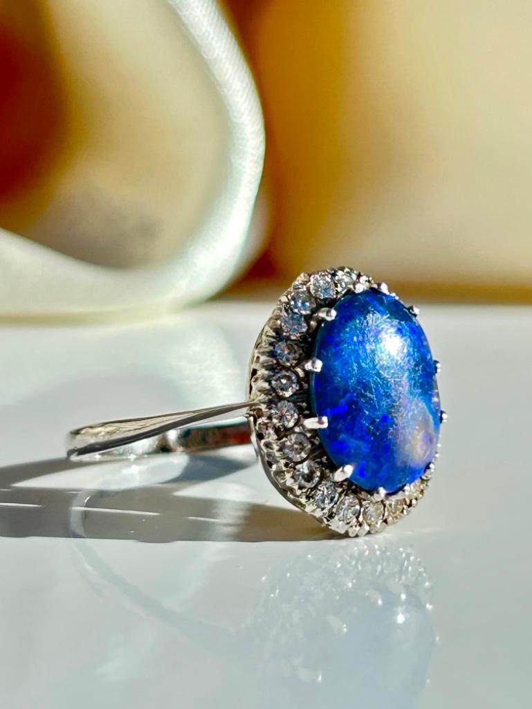 Large 18ct White Gold Black Opal and Diamond Ring - Image 2 of 9