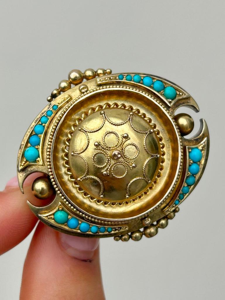 Antique Gold Large Turquoise Brooch