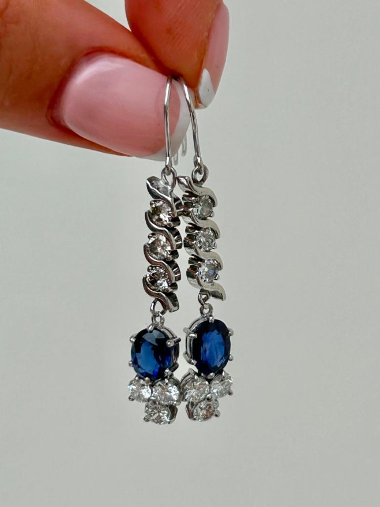 Beautiful Sapphire and Diamond White Gold Drop Earrings - Image 5 of 6