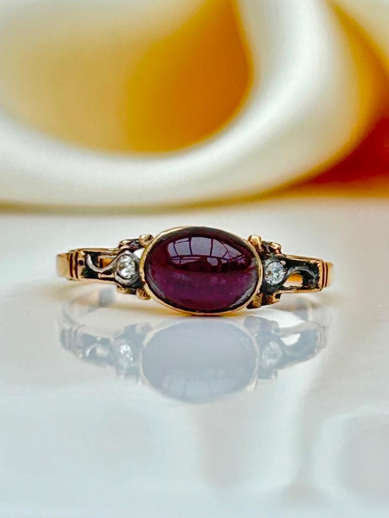 Georgian Cabochon Garnet and Diamond Ring in Gold