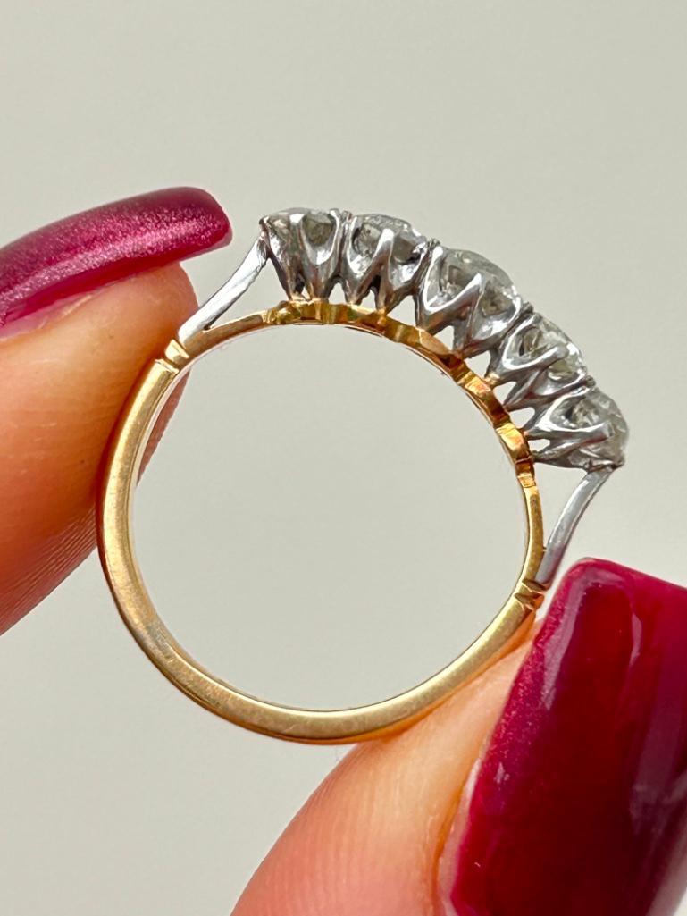 Antique 18ct Yellow Gold 1.20ct Diamond 5 Stone Ring - Image 5 of 8