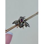 Gold Safety Pin with Rose Cut Diamonds Bug Design