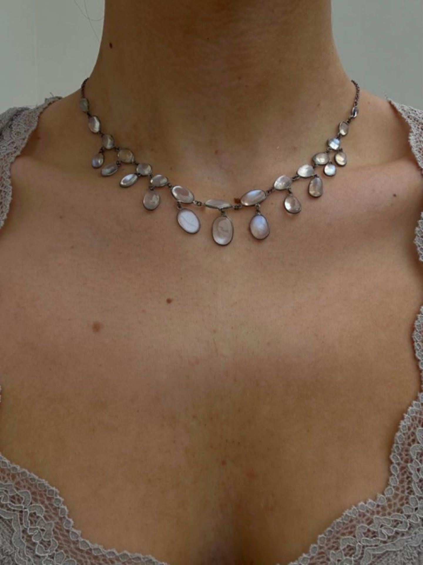 Antique Silver Moonstone Necklace - Image 2 of 7