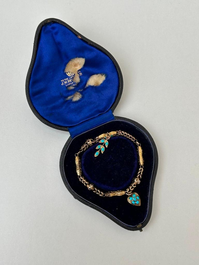 Antique boxed Turquoise Heart Gold Bracelet - Image 6 of 7