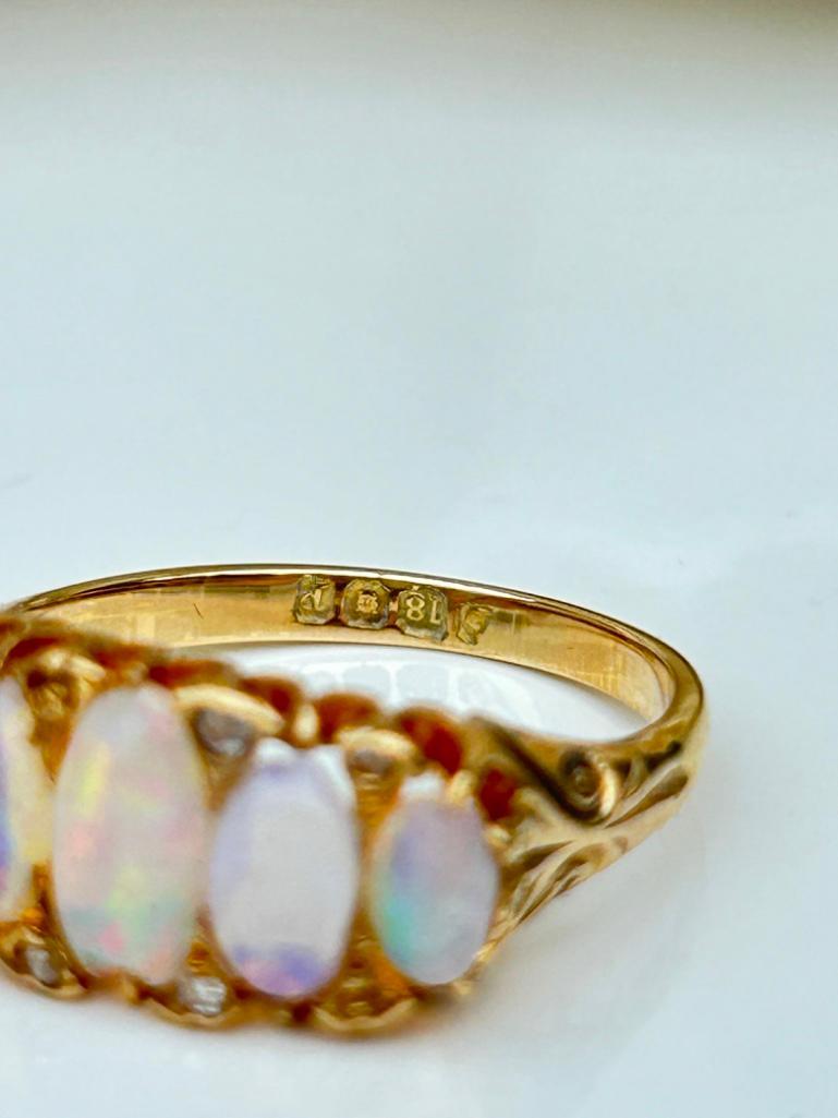 Antique Opal 5 Stone Ring with Diamonds Points - Image 7 of 8